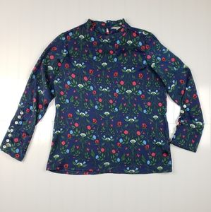 AND mock neck Victorian style floral silky blouse